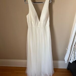 Jenny Yoo White Plunge Neck Sleeveless Bridal Gown